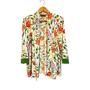 Bob Mackie lightweight floral open cardigan 3/4 sleeves polyester stretchy Med